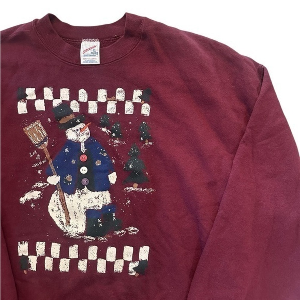 Vintage Jerzees Snowman Pullover Sweatshirt - Womens Size XL - Burgundy